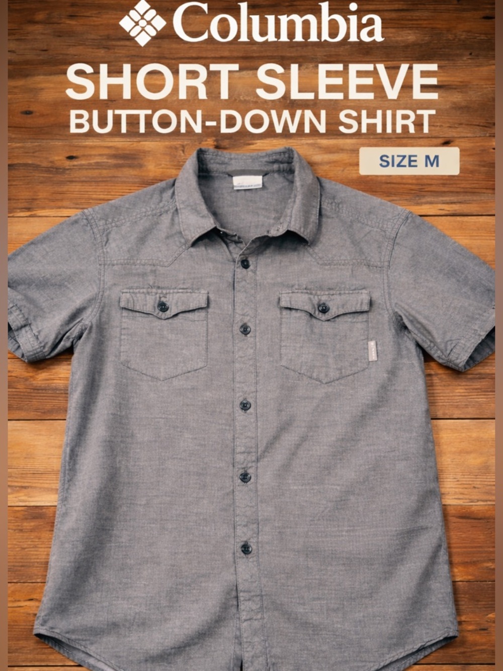 Columbia Gray Utility Button Down Shirt M Short Sleeve 100% Cotton western